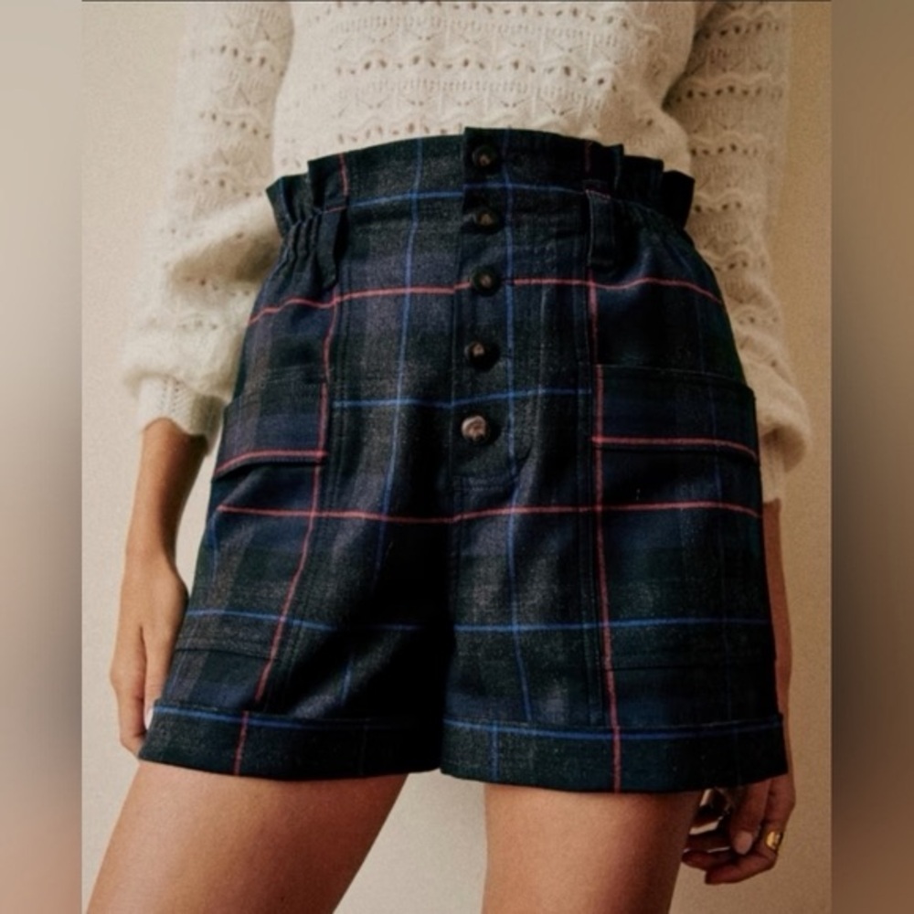 Sezane Plaid Button-Up Women Shorts